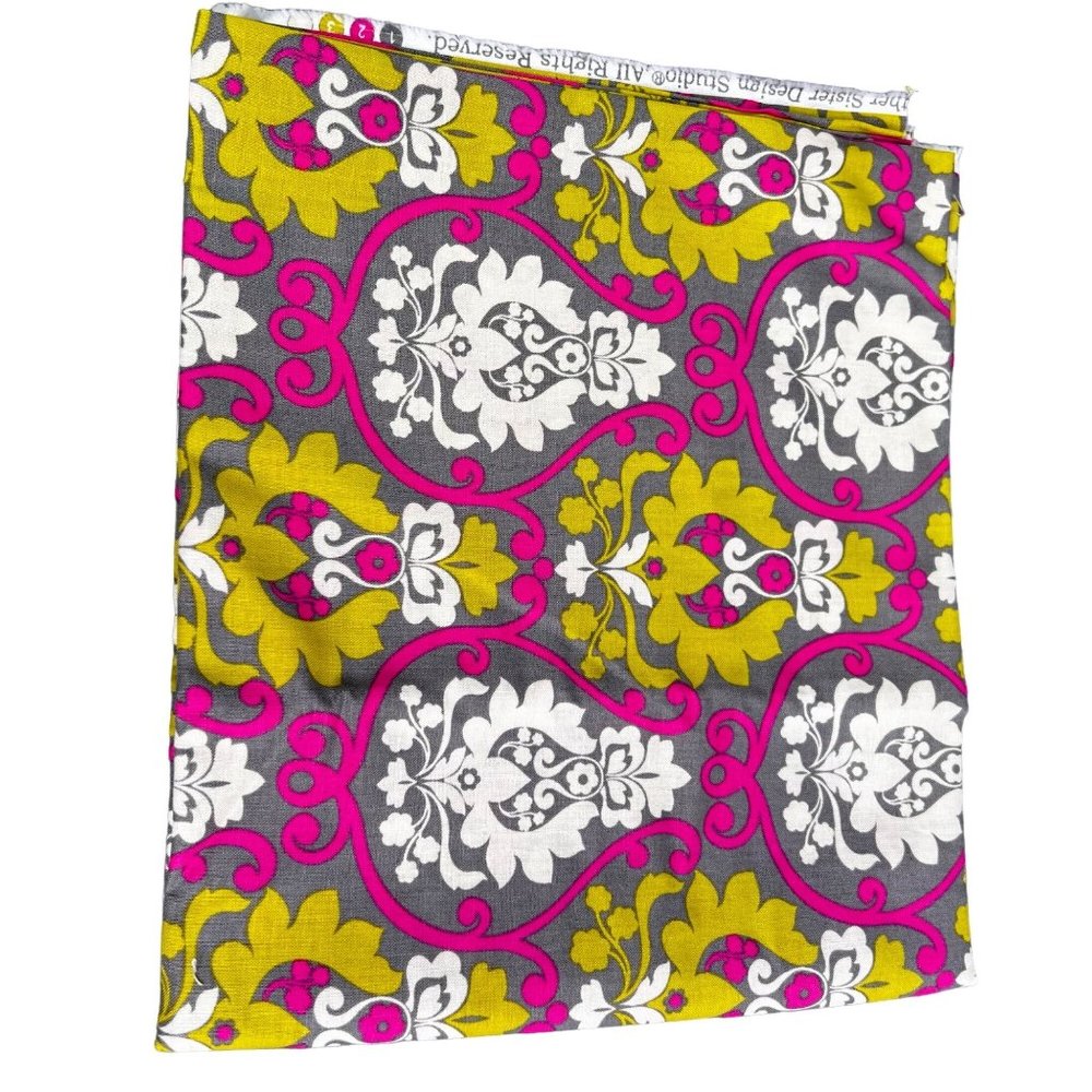 Brother Sister Design Paisley Vine Fabric Pink Gray Lime Uncut 45 in x 1 Yard